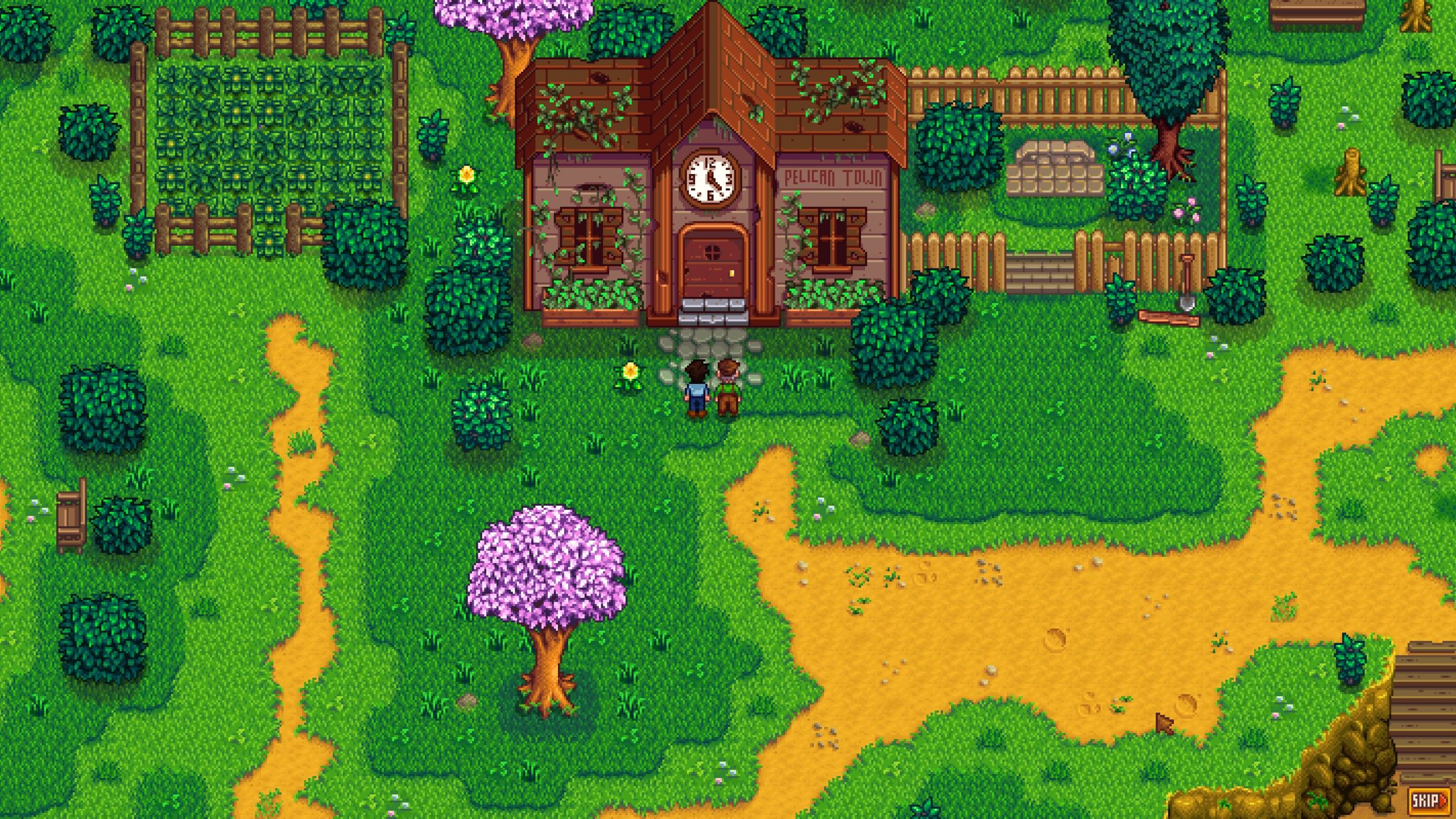 Male Player In Blue Shirt Standing Next To Mayor Lewis And Looking At Derelict Community Center In Stardew Valley