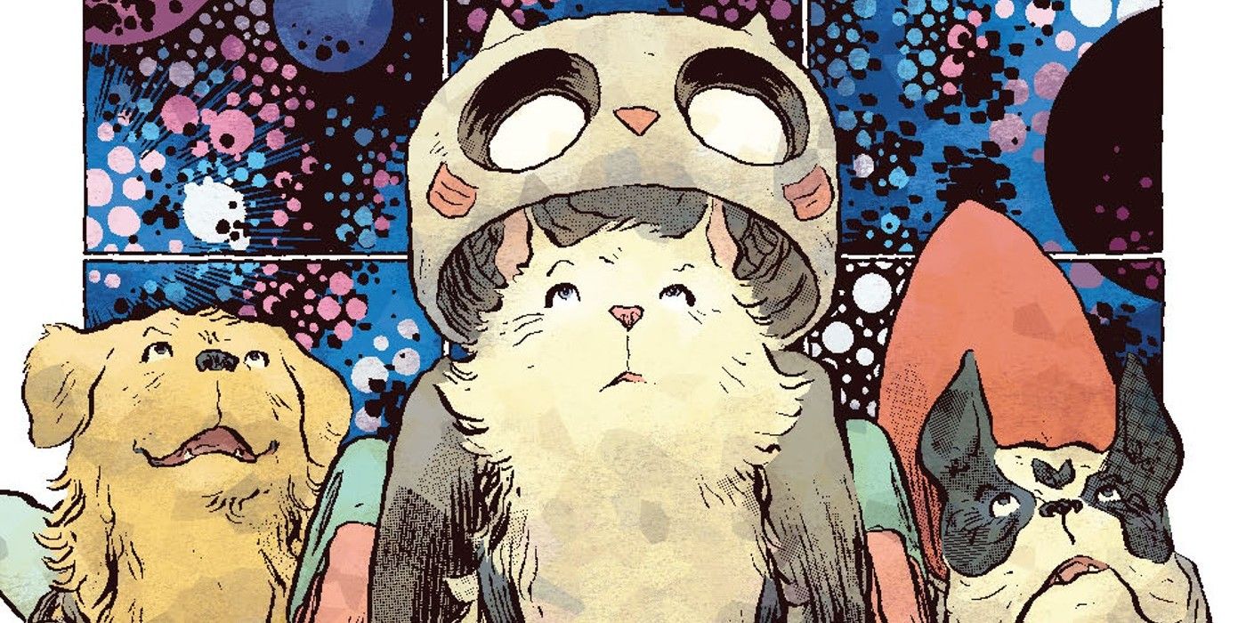 Image from Man&rsquo;s Best #1, featuring three animals looking up towards the sky.