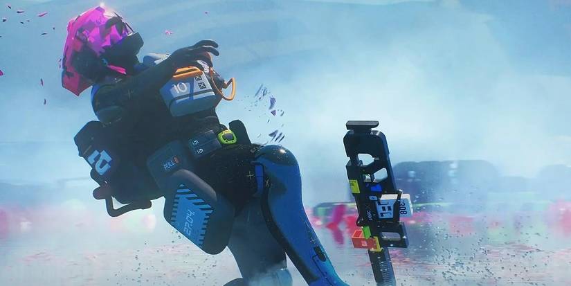 Marathon character being headshot with a cracked helmet.