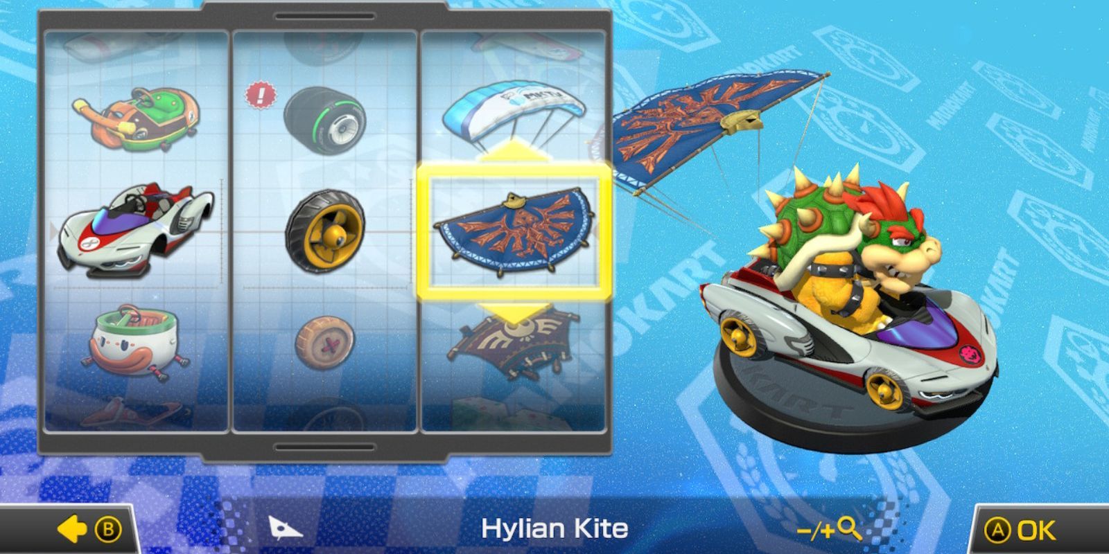 Mario Kart Bowser P Wing Kart Metal Tires and Hylian Kite