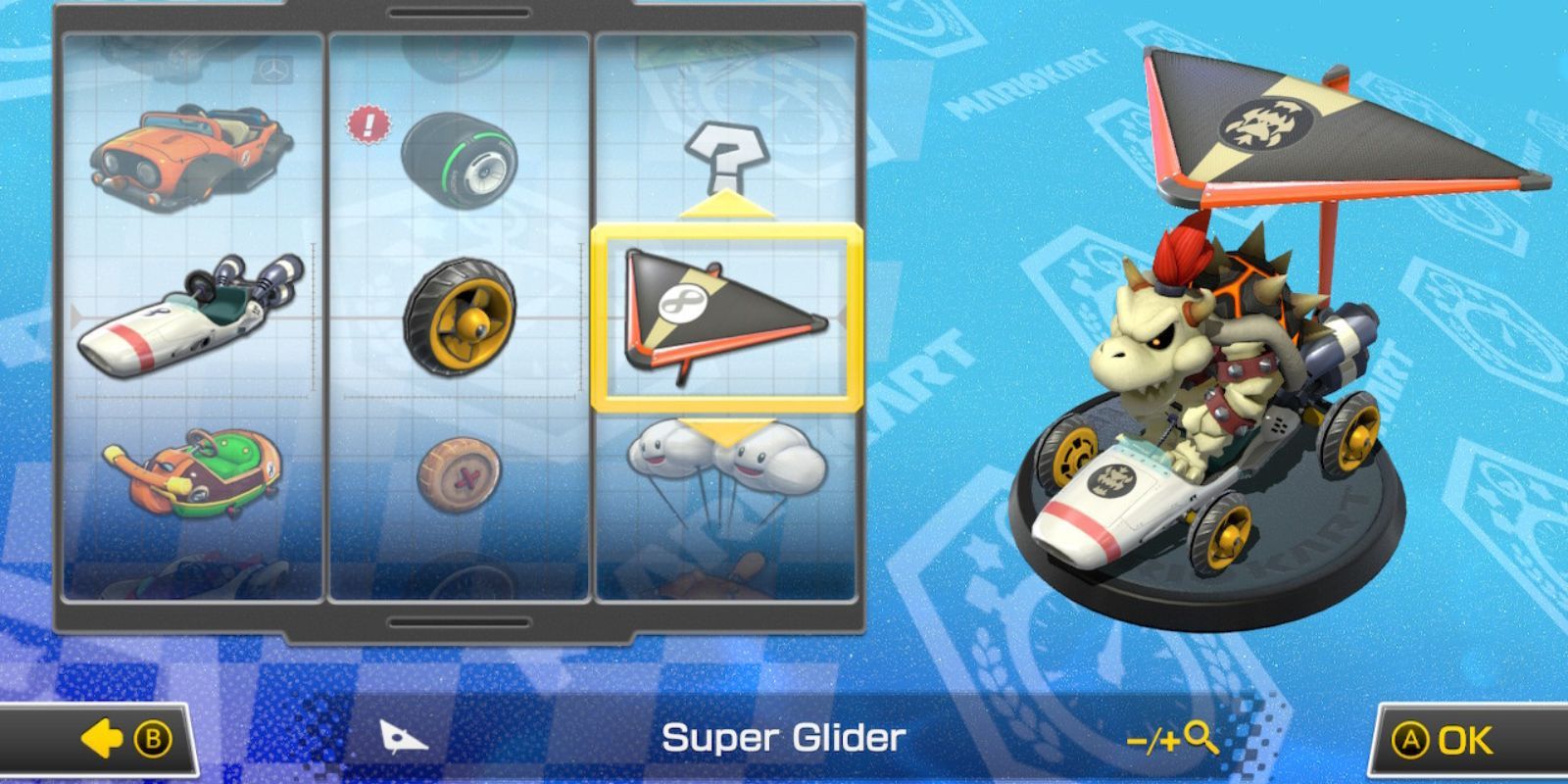 Mario Kart Dry Bowser B Dasher Kart Metal Tires and Super Glider