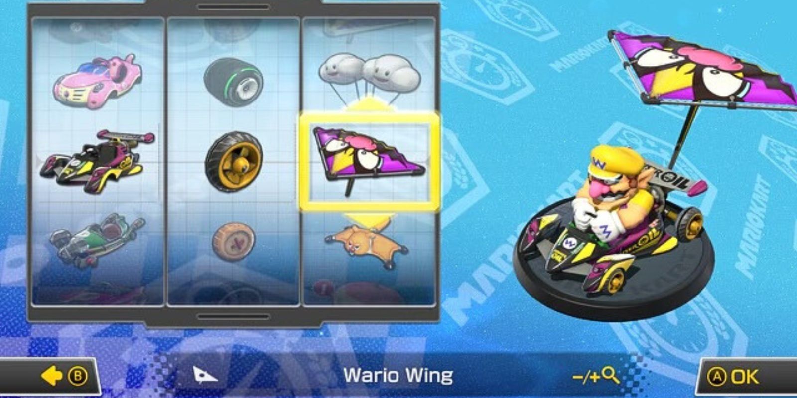 Mario Kart Wario Circuit Special Metal Tires and Wario Wing