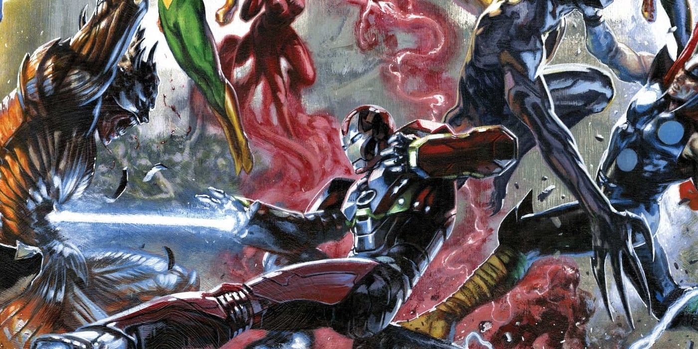 Blood Hunt image, showing Iron Man fighting vampires.