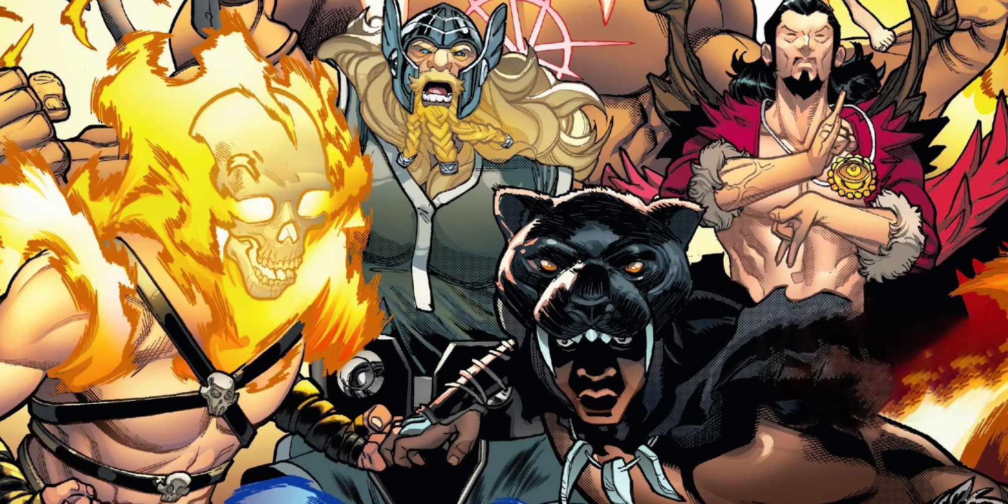 Marvel's Avengers 1000000 Prehistoric Heroes Odin, Mosi, Agamotto, and Ghost Rider Team Up