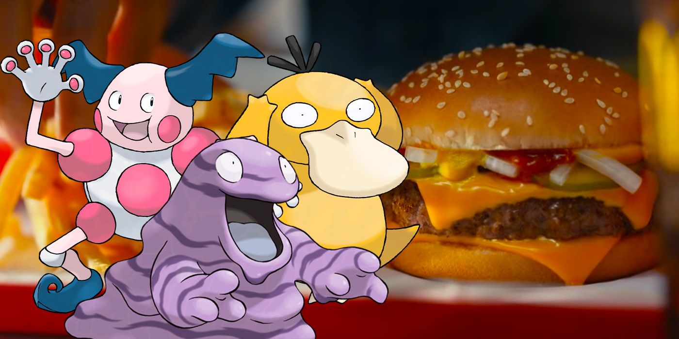 McDonalds burger with a Mr Mime, Grimer, and Psyduck