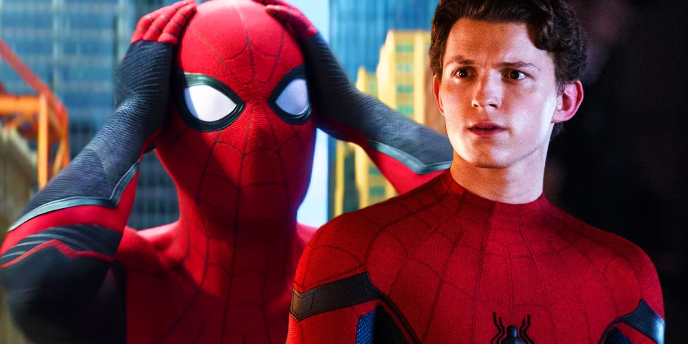 Split image of Tom Holland as Spider-Man and Peter Parker in the MCU