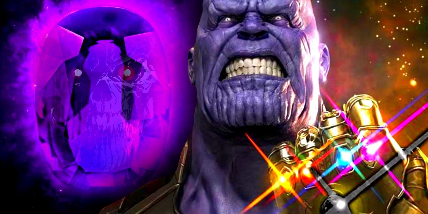mcu thanos with the death stone behind him a new infinity stone