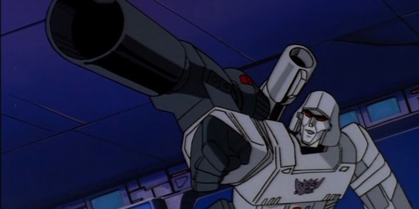 Megatron aiming a weapon in The Transformers. 