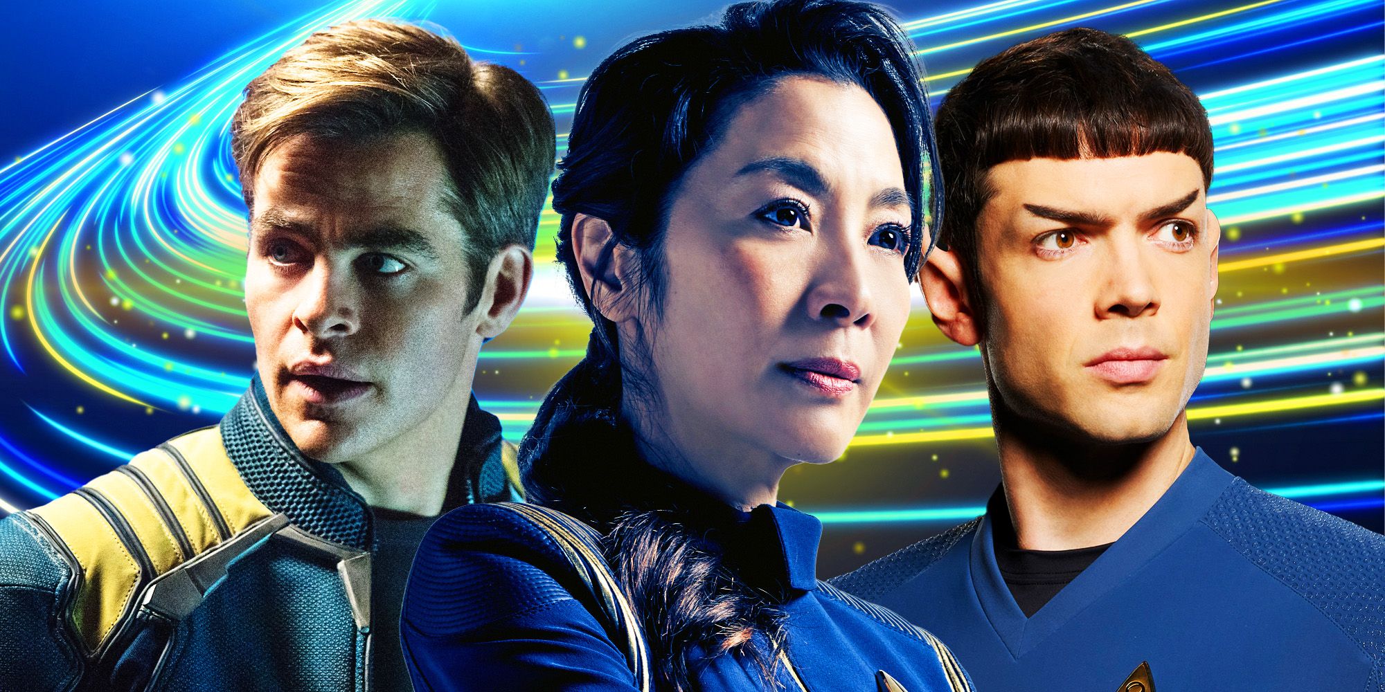 Michelle Yeoh, Chris Pine, and Ethan Peck, all from Star Trek