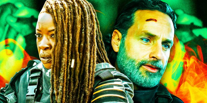 Michonne (Danai Gurira) and Rick Grimes (Andrew Lincoln) in The Walking Dead: The Ones Who Live