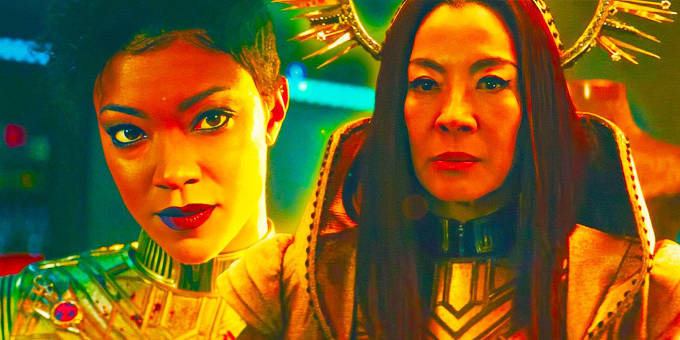 Sonequa Martin-Green and Michelle Yeoh looking evil as Mirror Bunrham and Emperor Georgiou