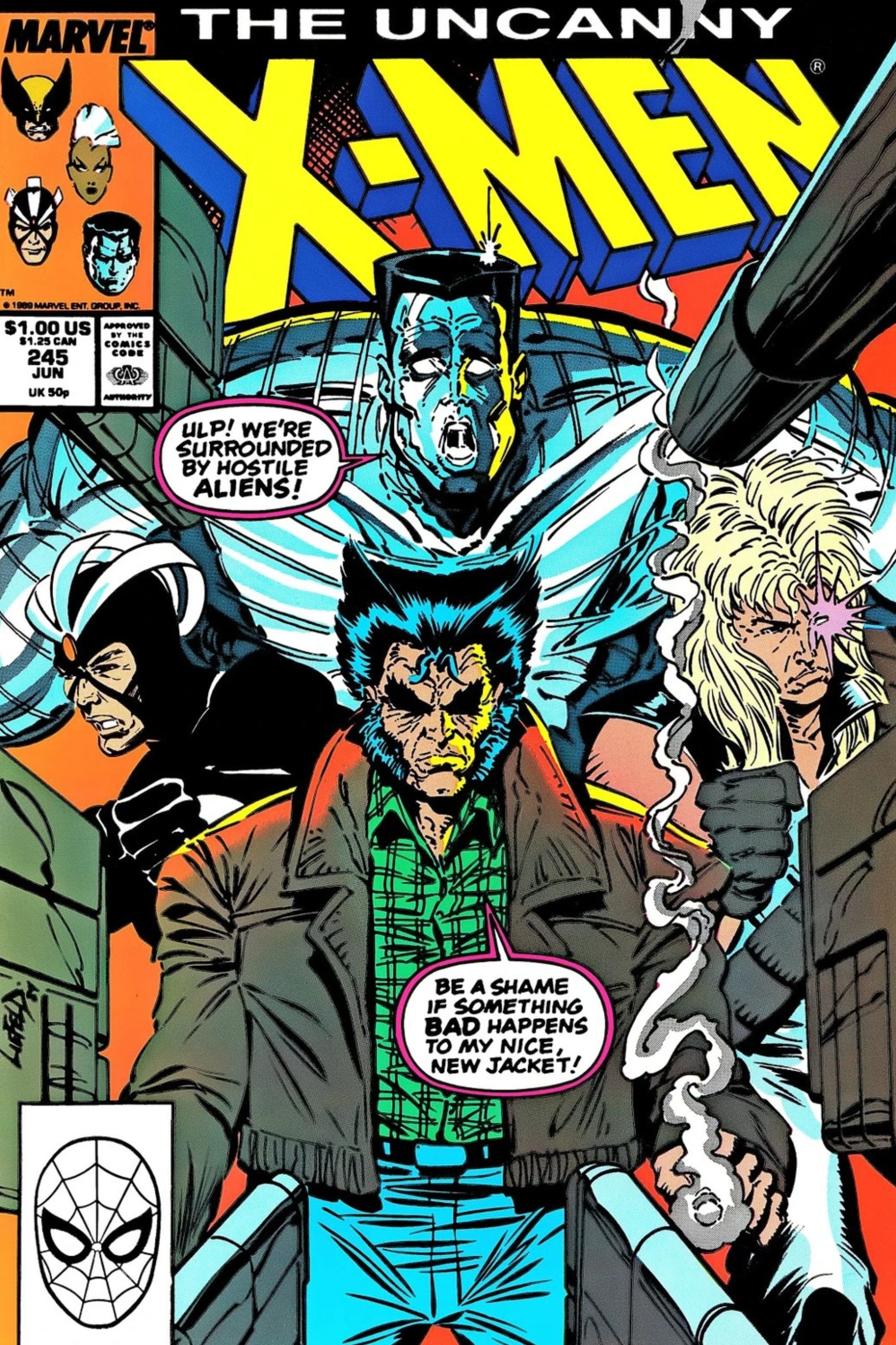 Wolverine and the X-Men in a Rob Liefeld Uncanny X-Men cover.