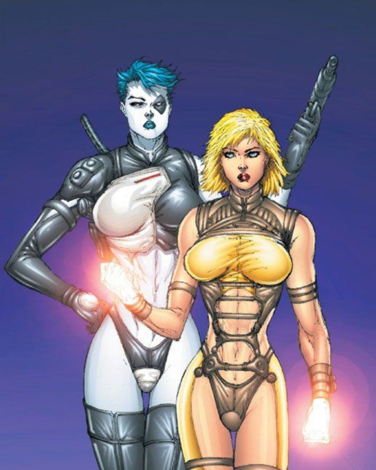 Domino and Boom Boom standign next to each other with tiny waists and huge chests in a Rob Liefeld drawing. 