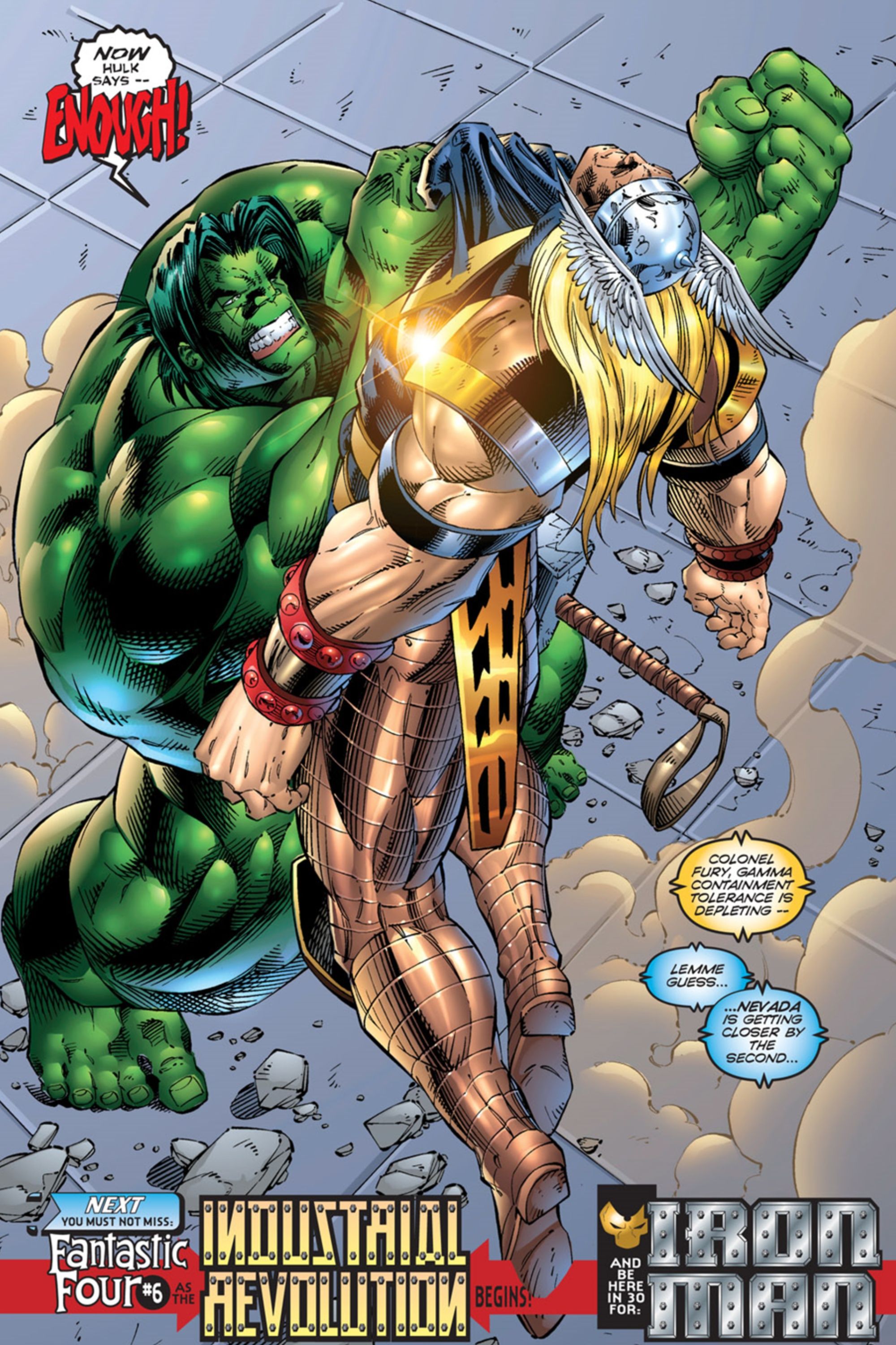 Hulk punching Thor mid-air in a Rob liefeld drawn cover.