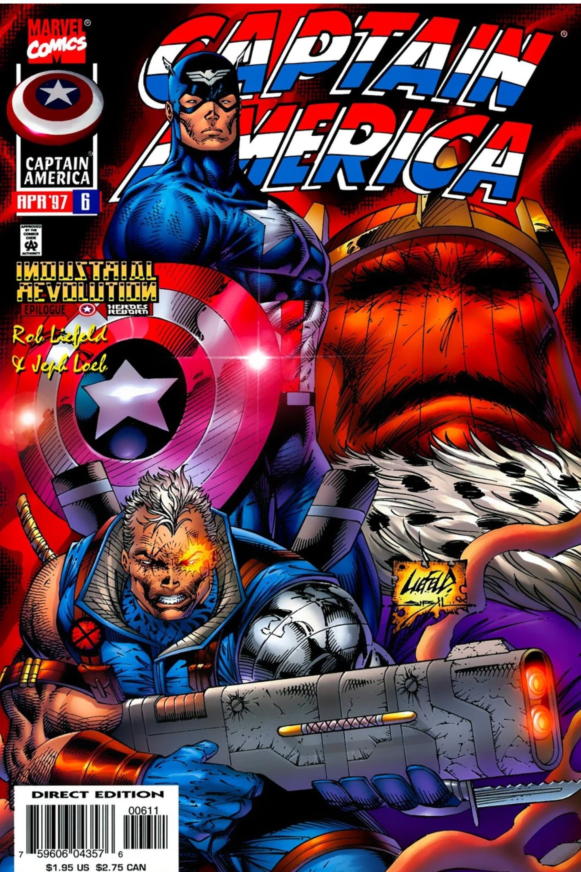 Captain America looking very muscular and beefed up in a Rob liefeld Captain America cover.