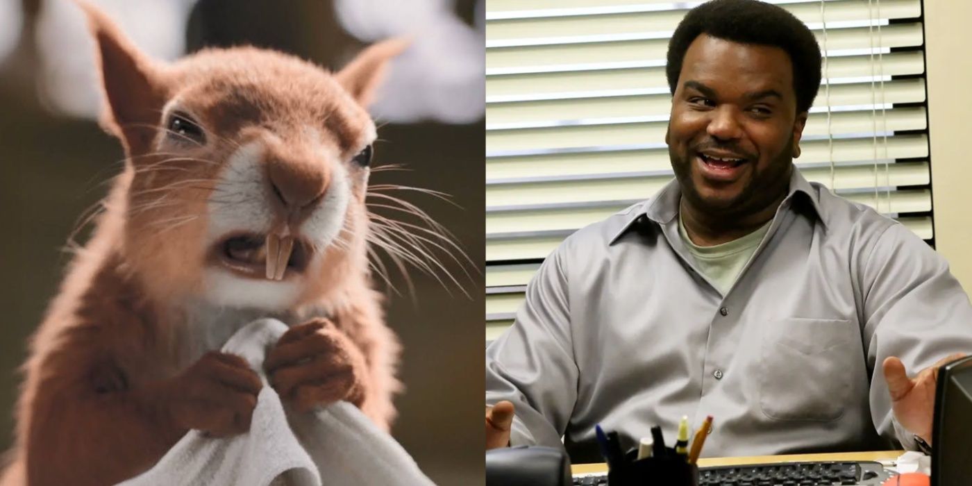 Split image of Kevin in Dolittle and Craig Robinson in The Office