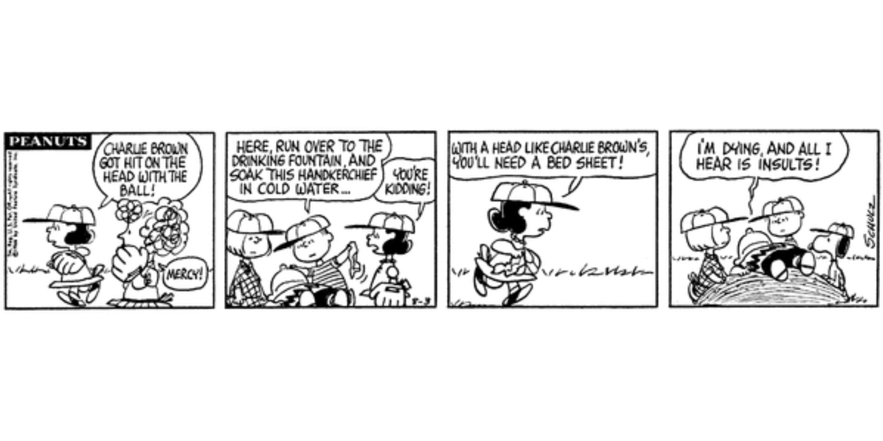 Charlie Brown injured playing baseball in Peanuts.