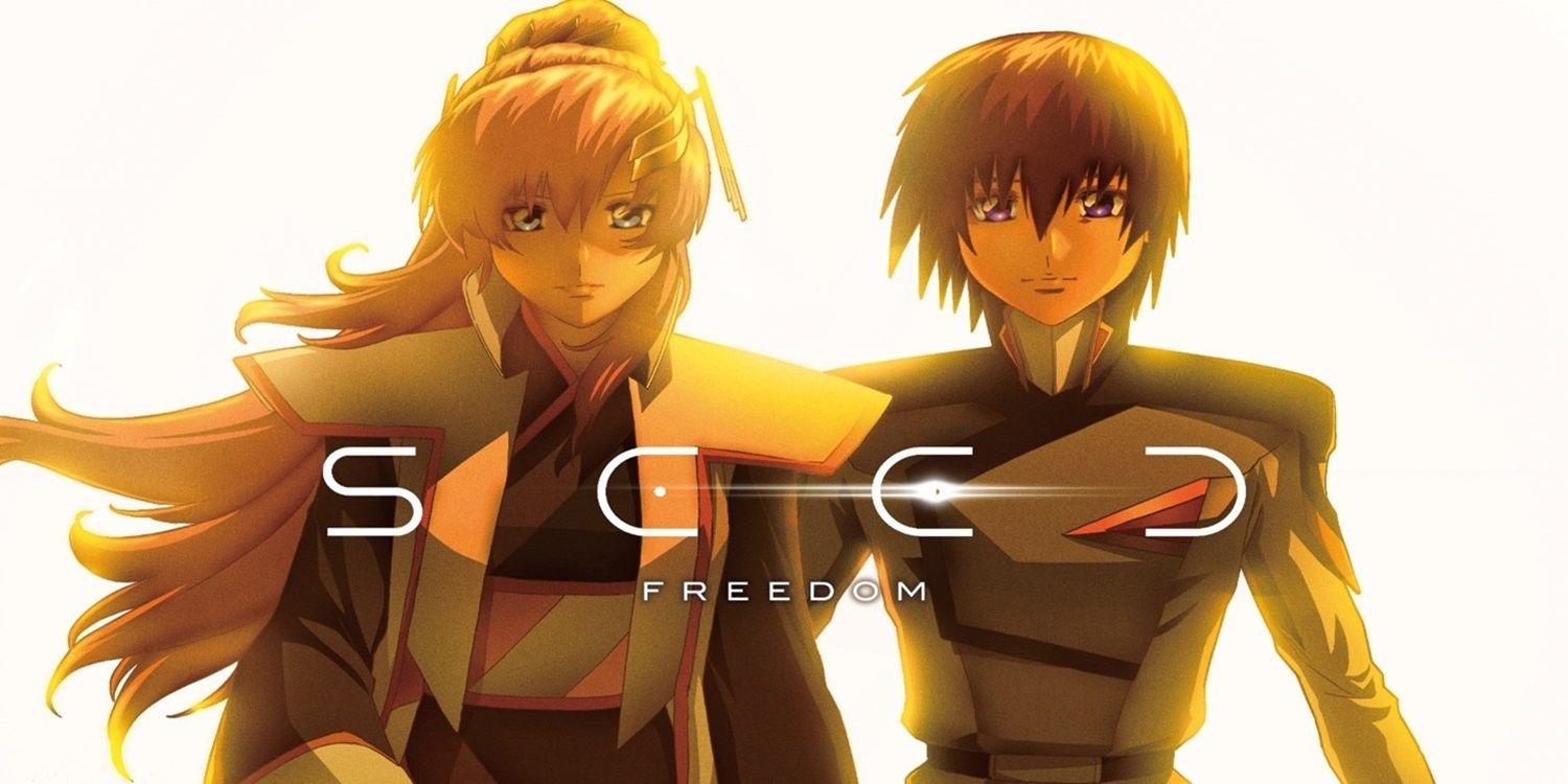 O cruzamento oficial entre SEED Freedom e Dune apresentando os dois personagens principais de Gundam espelhando o pôster original do filme Dune de Timothee Chalamet e Zendaya caminhando pelo deserto.