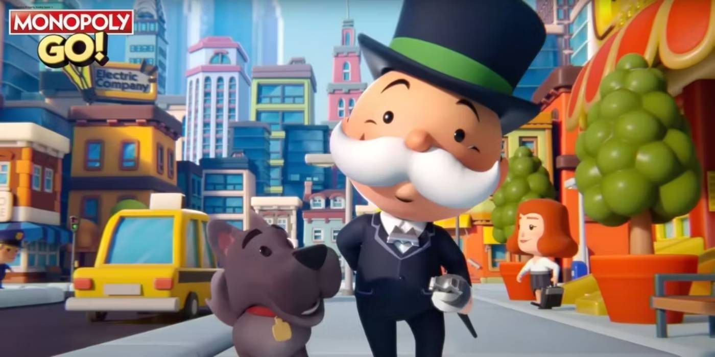 Monopoly GO monopoly man walking his dog in game promotional trailer