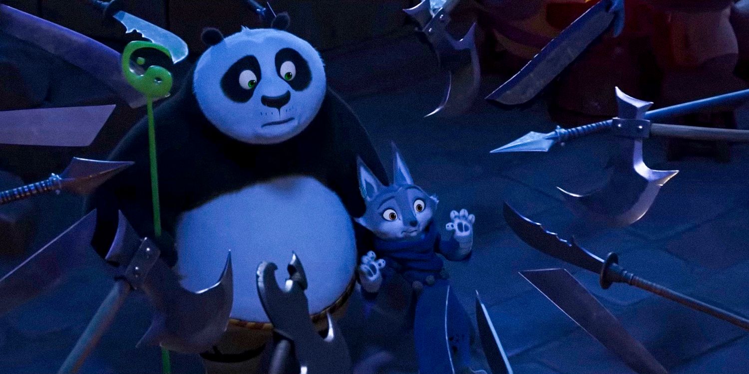 Po and Zhen surrounded by knives in Kung Fu Panda 4