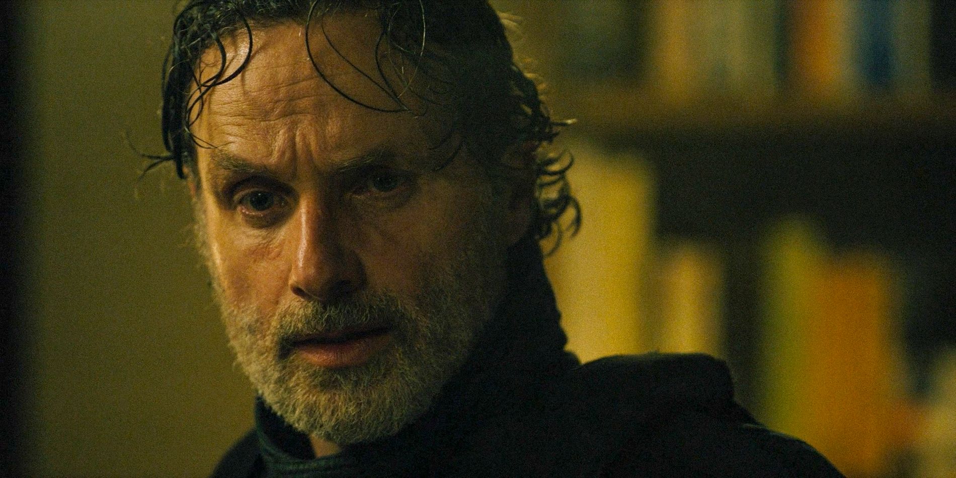 Close up of Rick Grimes looking worried in The Walking Dead: The Ones Who Live.