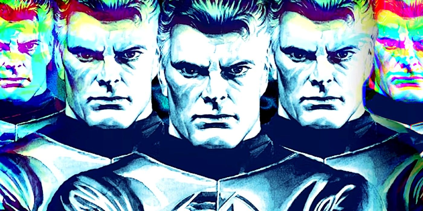 Várias versões de Reed Richards do Quarteto Fantástico.