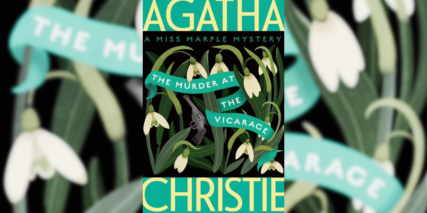 The cover of Murder At The Vicarage features a gun hidden among flowers