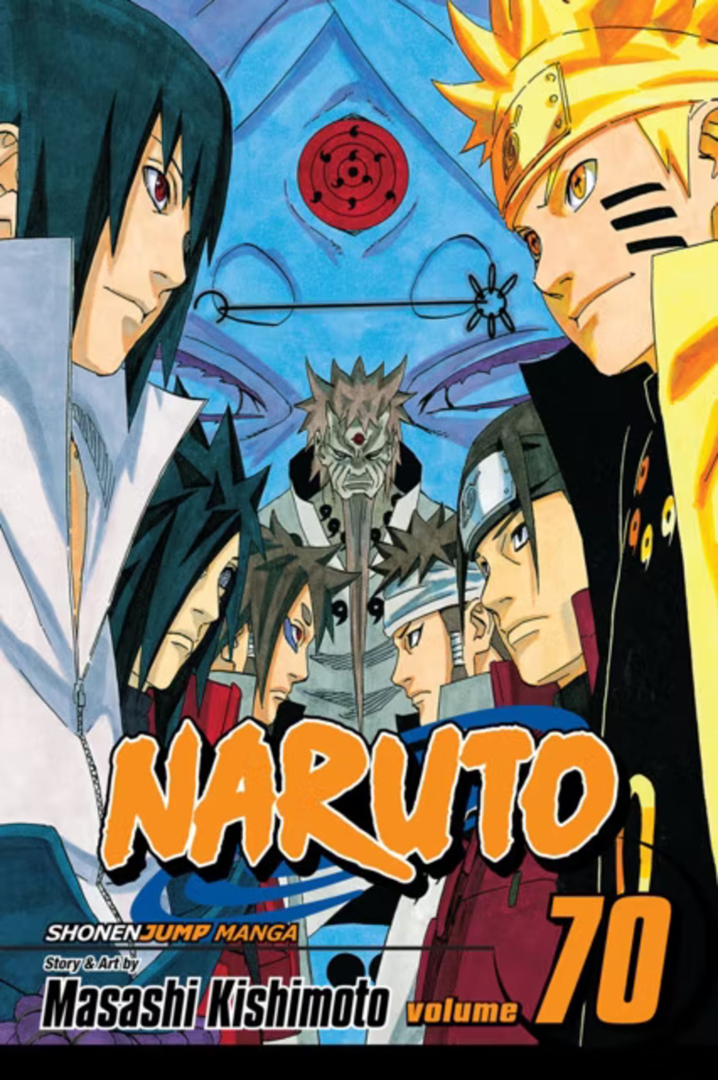 Naruto Volume 70 - 3 das duplas reencarnadas se enfrentando com Kaguya e caminhos sábios ao fundo