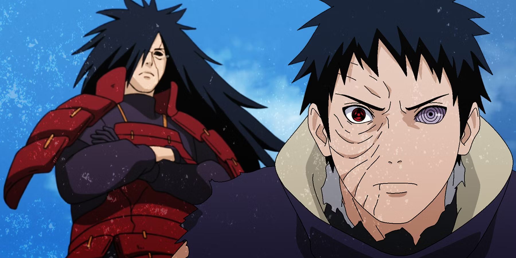 Uma imagem de Madara Uchiha e seu discípulo Obito Uchiha, também conhecido como Tobi