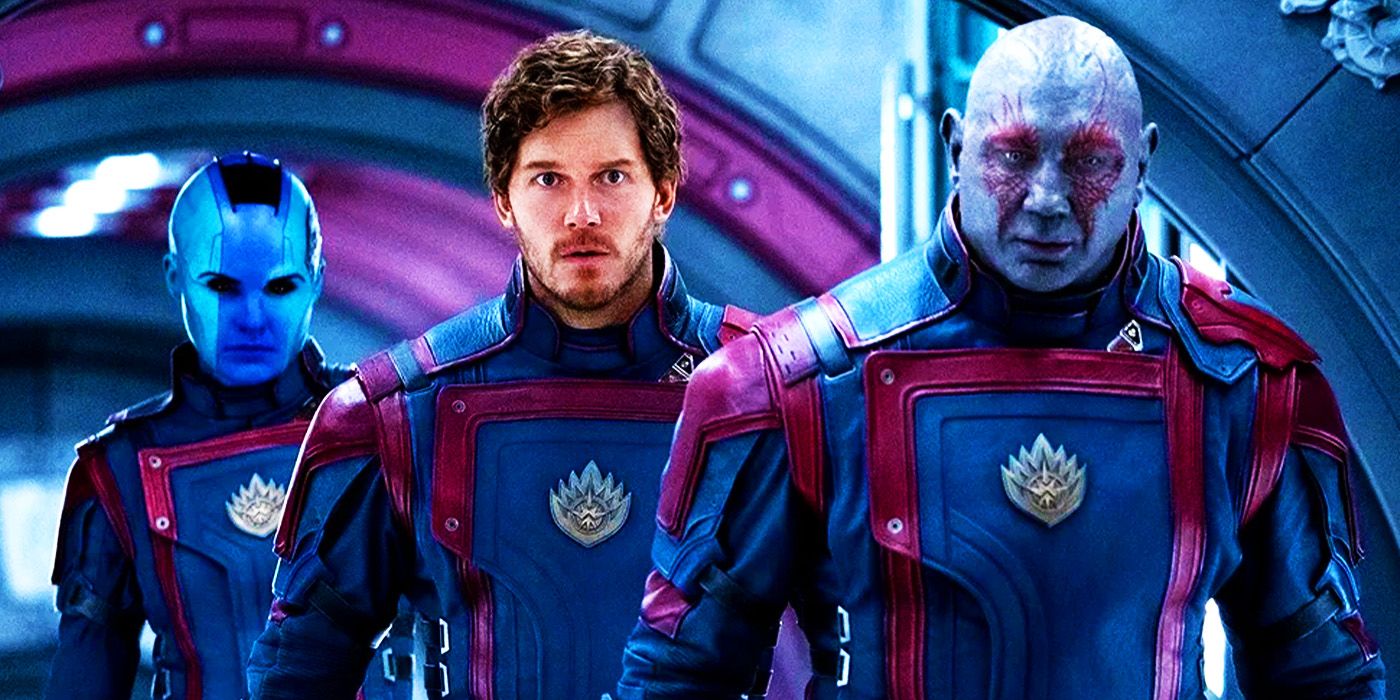 Nebula, Star-Lord and Drax in Guardians of the Galaxy uniforms in Vol. 3