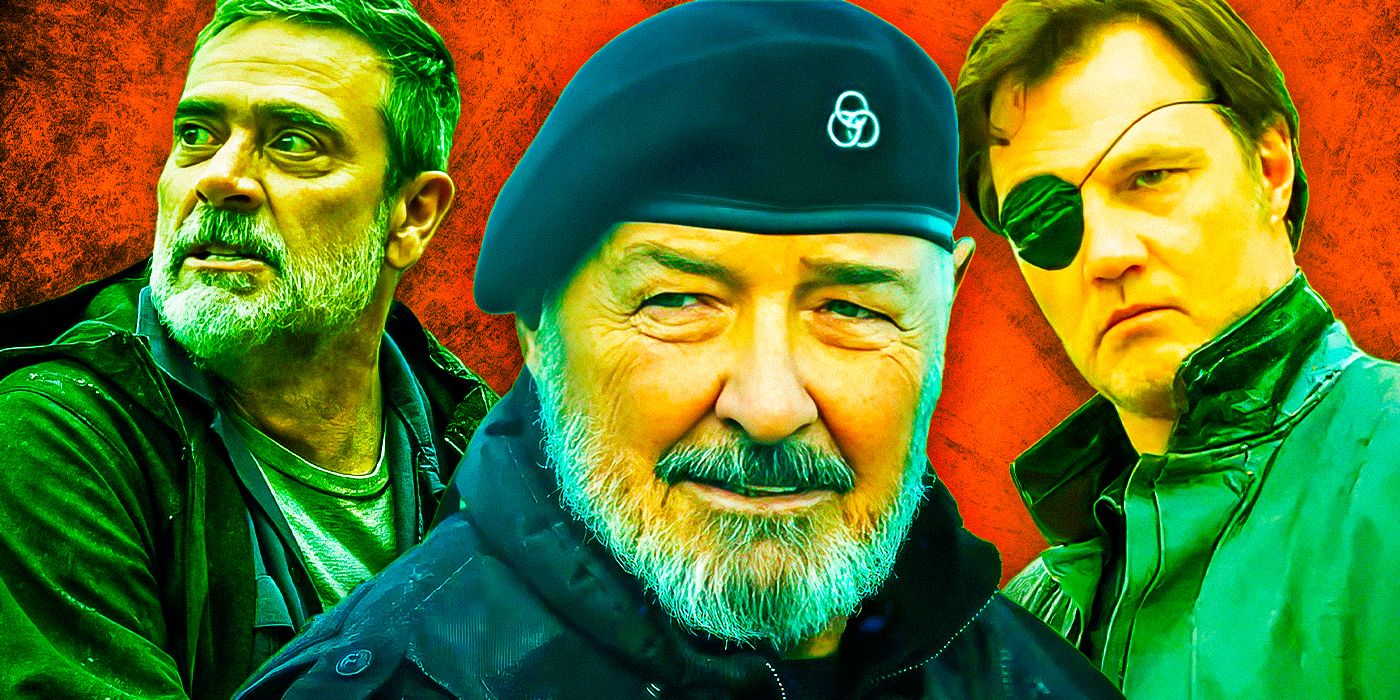 Negan (Jeffrey Dean Morgan) , Major General Beale (Terry O'Quinn), and The Governor (David Morrissey) in The Walking Dead universe