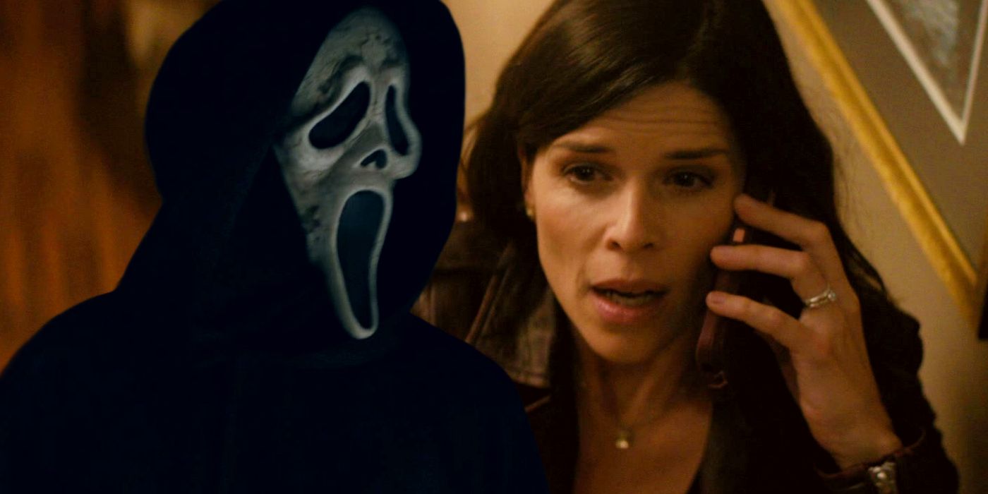 Neve Campbell as Sidney from Scream 2022 with Ghostface from Scream 6