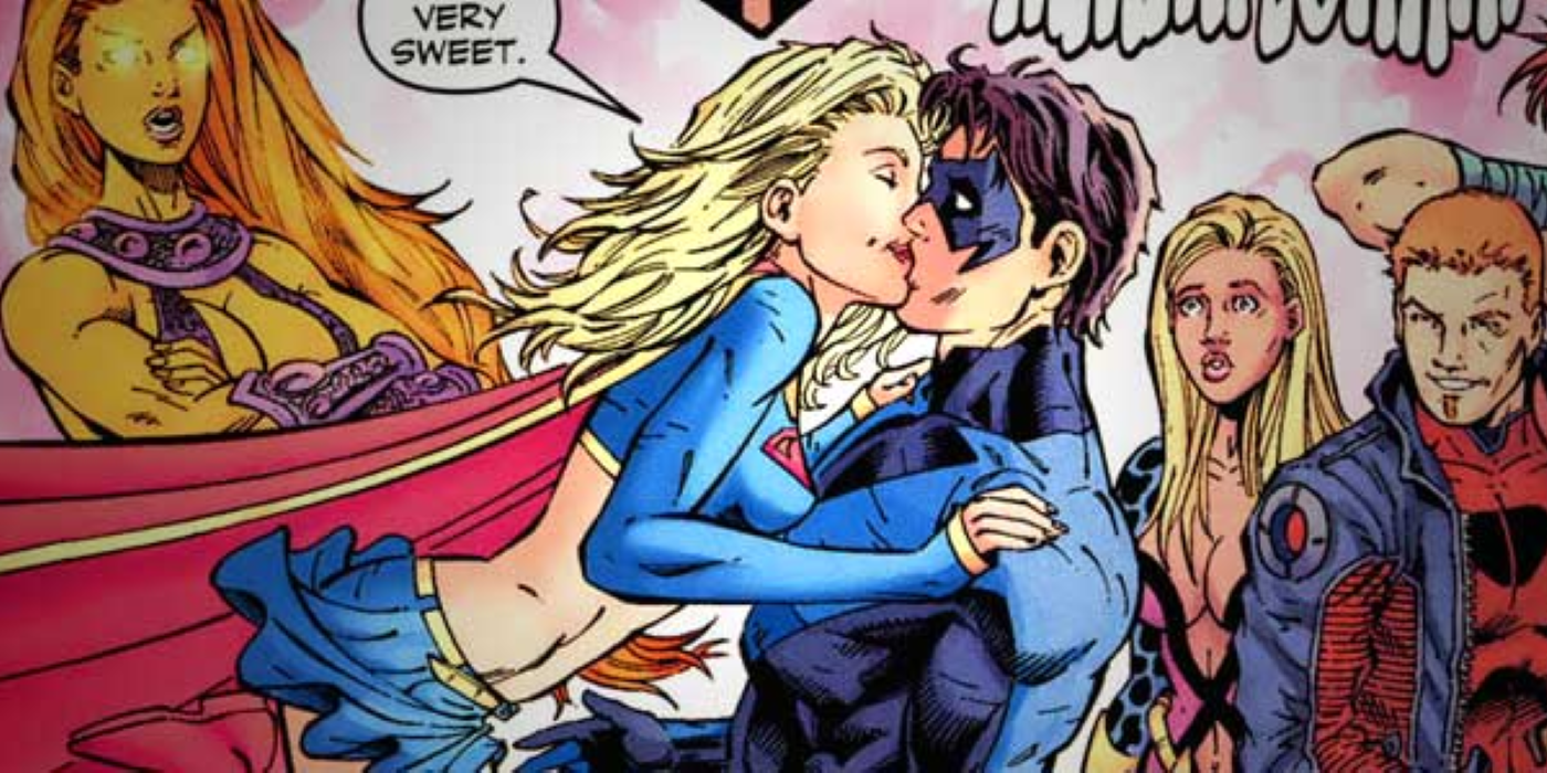 Nightwing and Supergirl kissing vintage