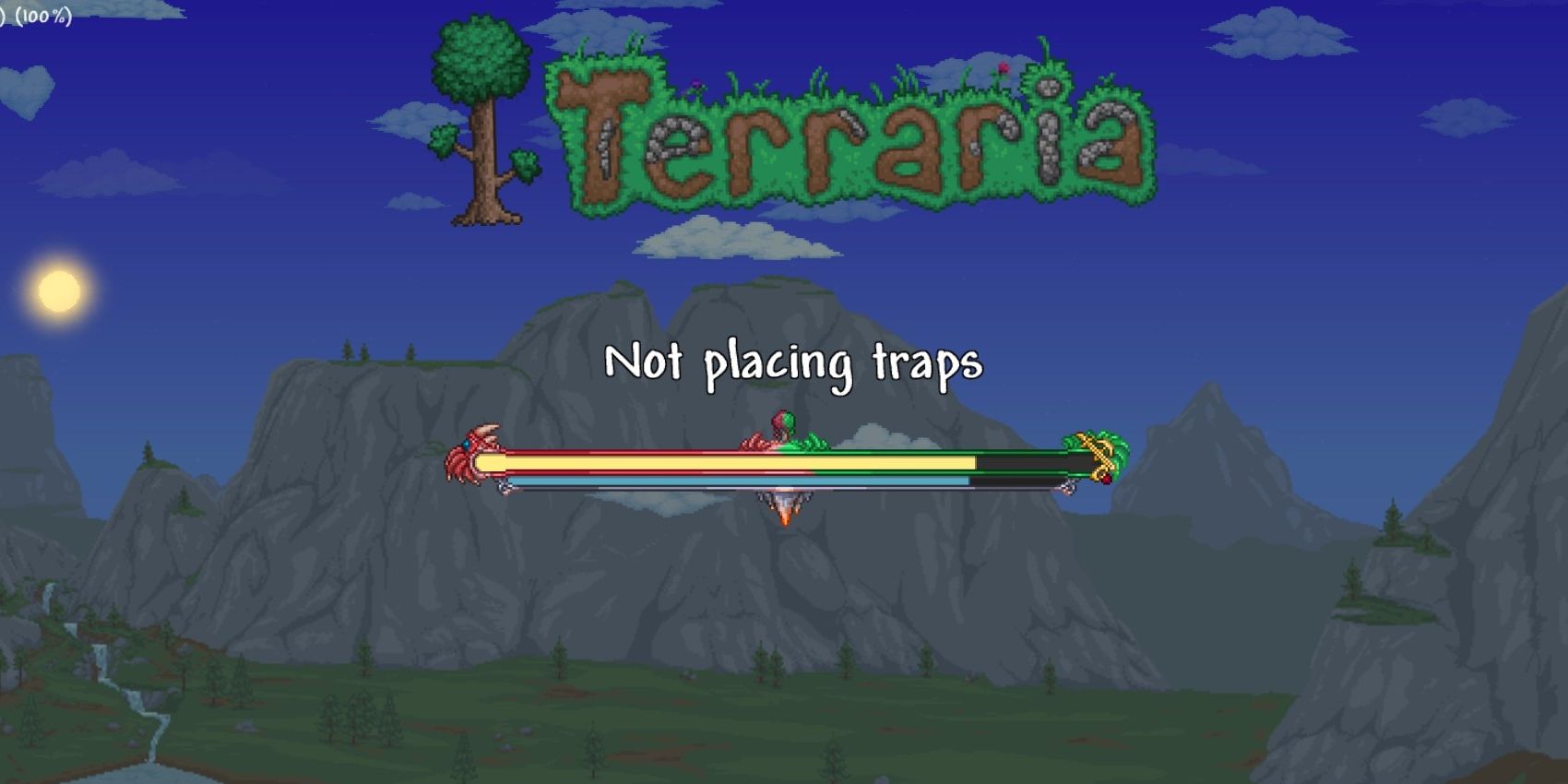 The loading screen for the No Traps seed in Terraria.