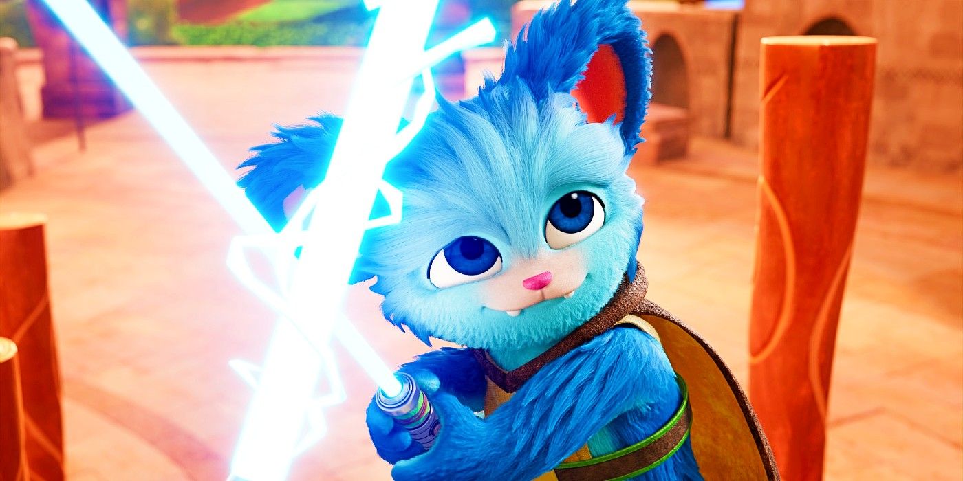 Nubs fighting with his blue lightsaber in Star Wars: Young Jedi Adventures.