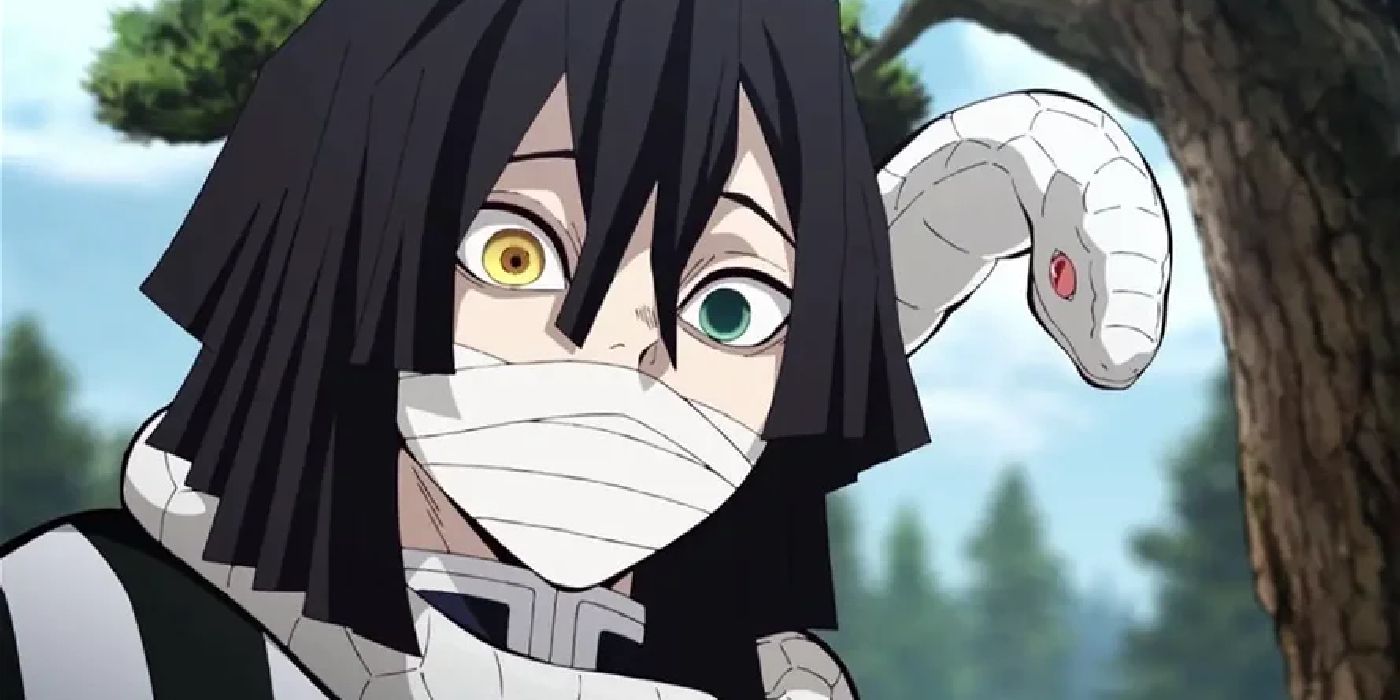 In Demon Slayer, Obanai and his snake are seen sitting on trees, looking surprised.