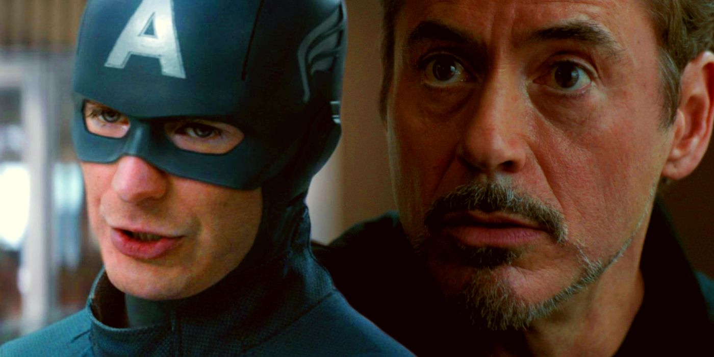 OG Captain America (Chris Evans) and Tony Stark Iron Man (Robert Downey Jr.) in Avengers Endgame
