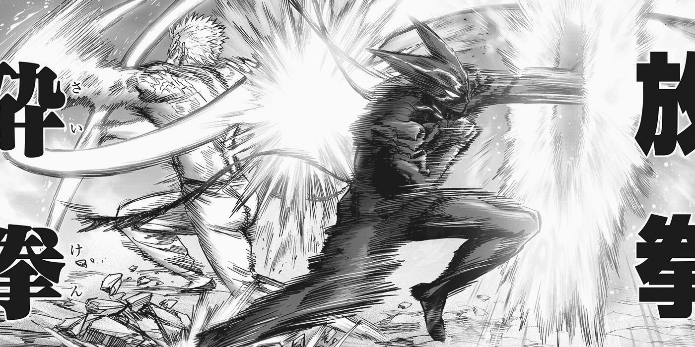 One-Punch Man: Bang and Garou attack one another simultaneously.