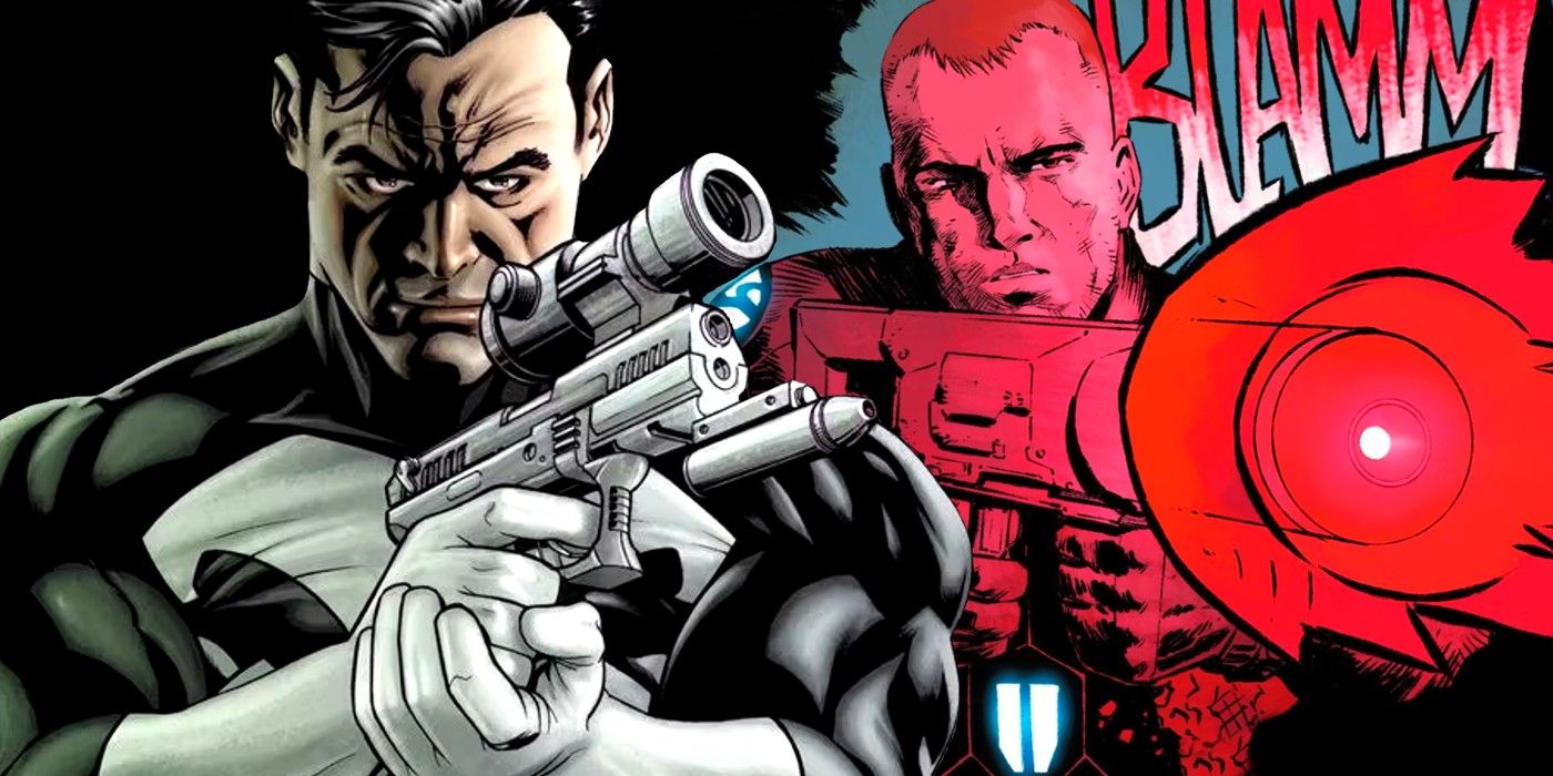 original punisher in the foreground while new punisher fires a gun behind him