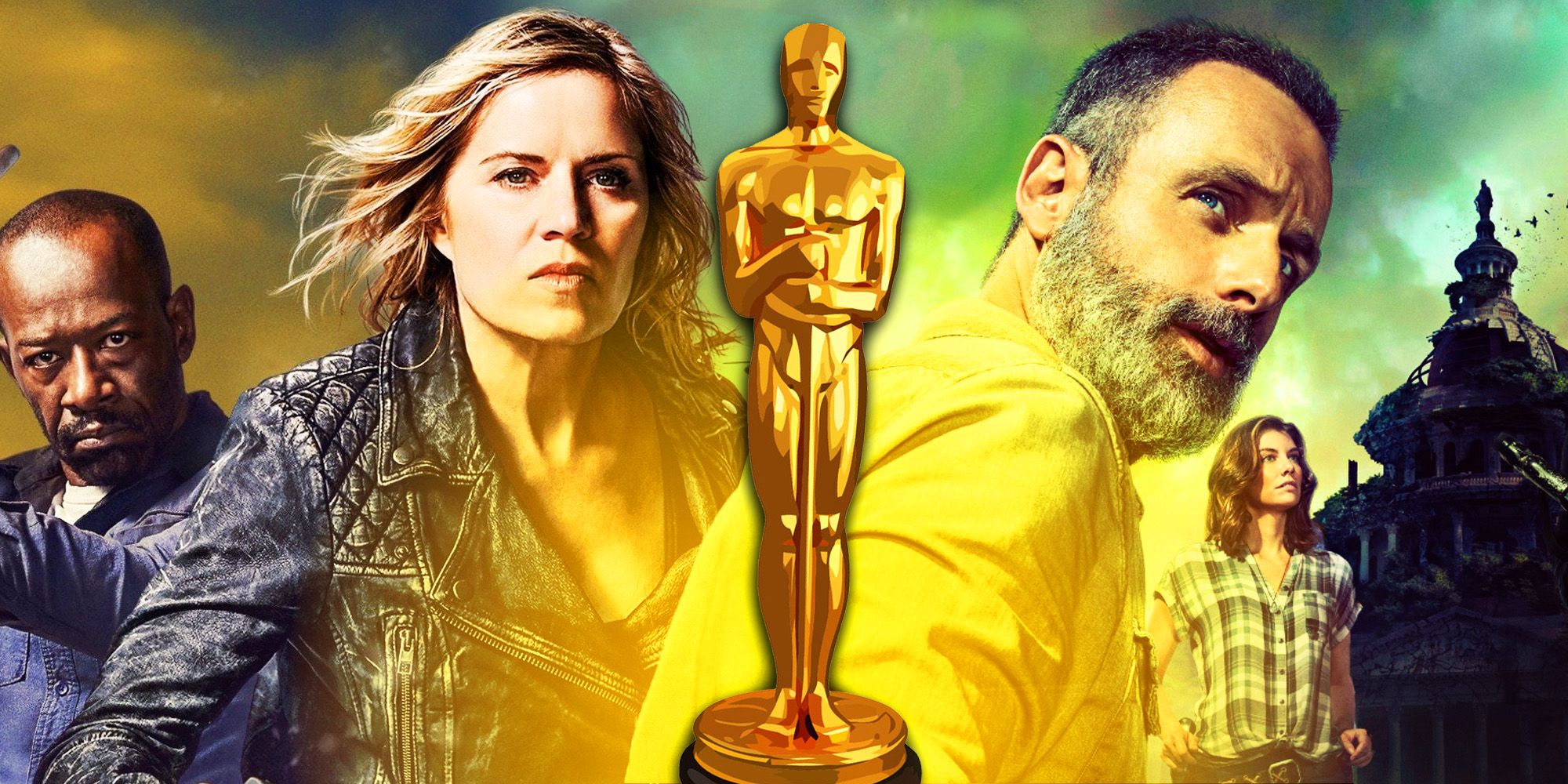 Oscar award and imagery from The Walking Dead and Fear of the Walking Dead