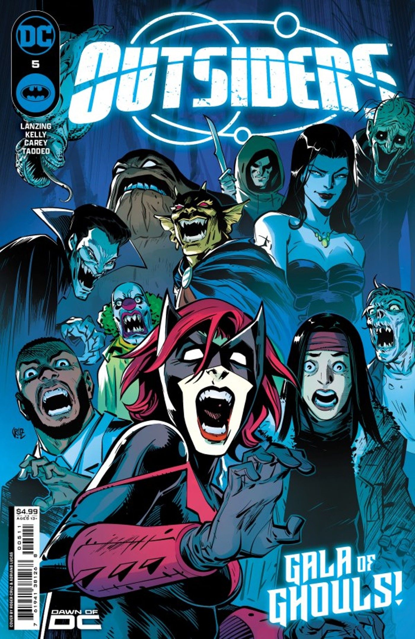 Outsiders 5 cover – Batwoman grita, cercada por monstros