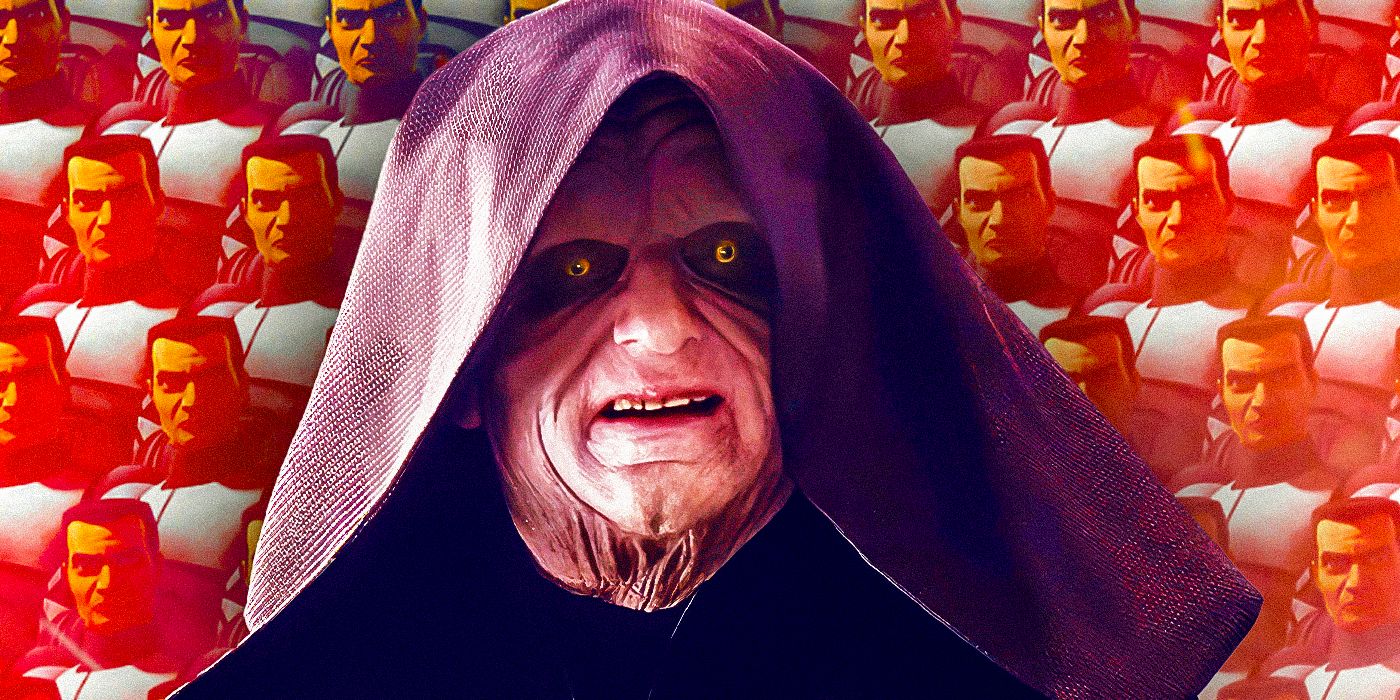 Palpatine with clones in the background