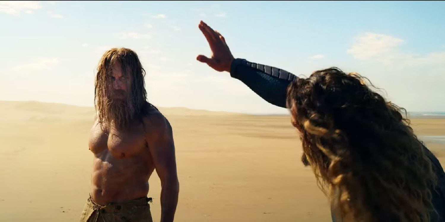 Patrick Wilson as Orm and Jason Momoa as Aquaman in the desert in Aquaman and the lost kingdom-1