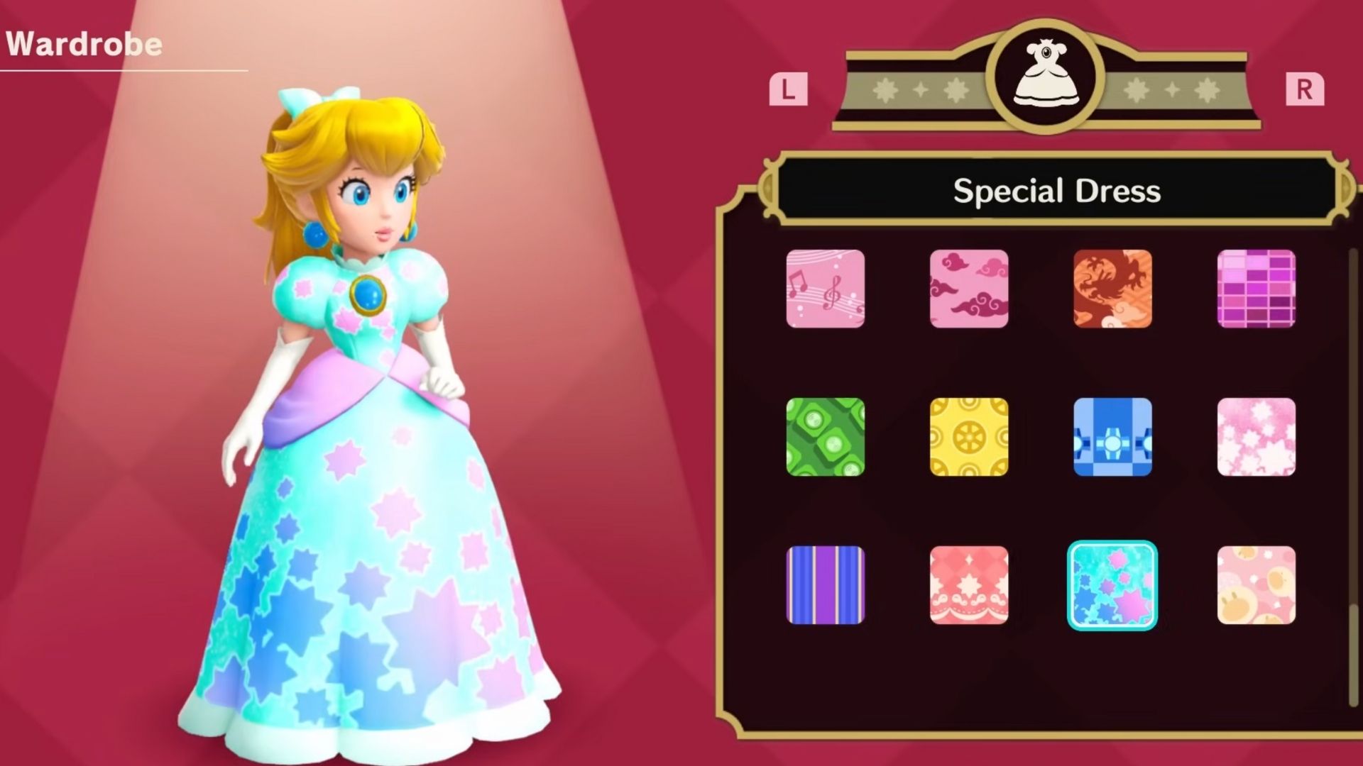 Peach usando o vestido especial em Princess Peach Showtime