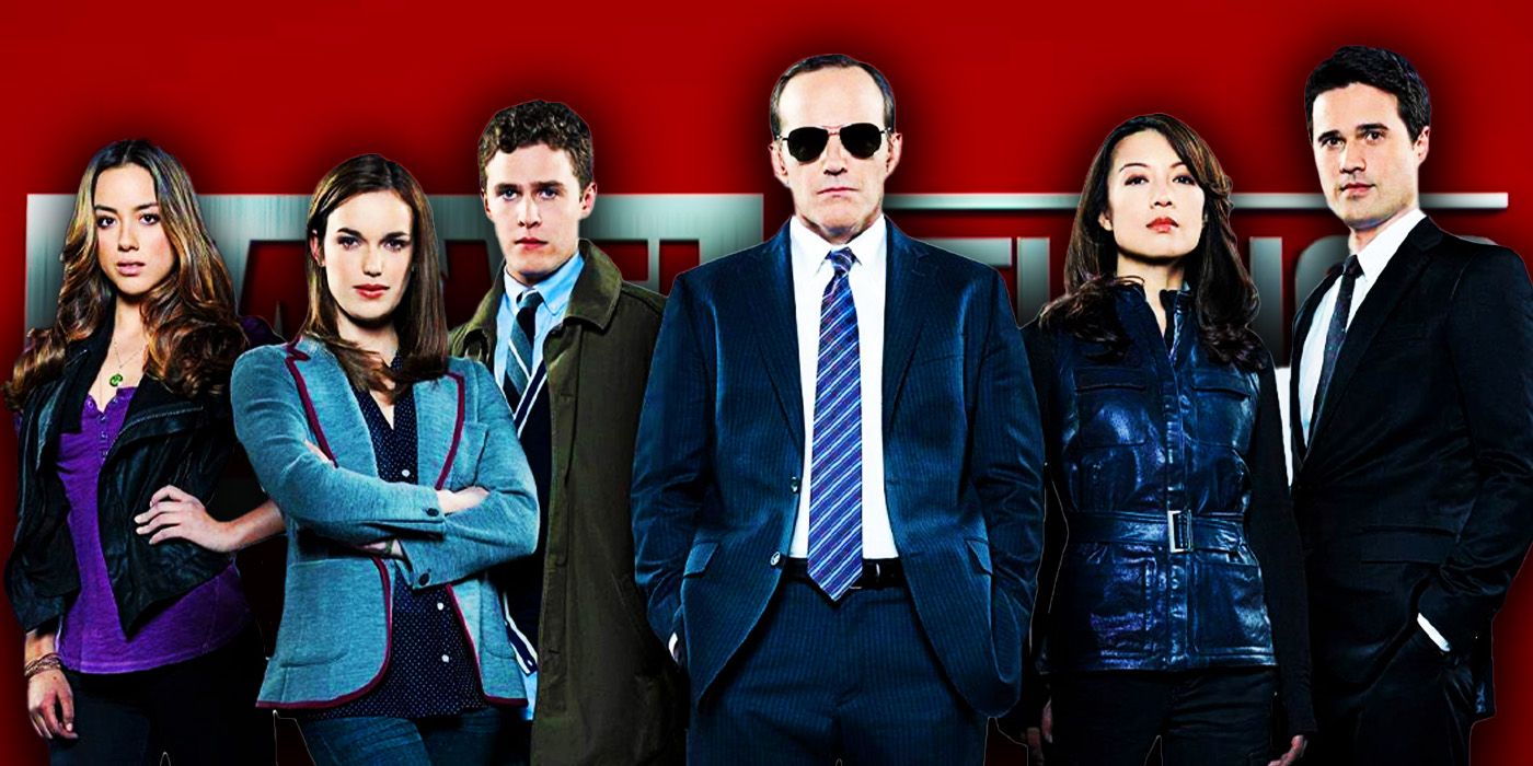 Phil Coulson's Agents of SHIELD team in front of the Marvel Studios logo