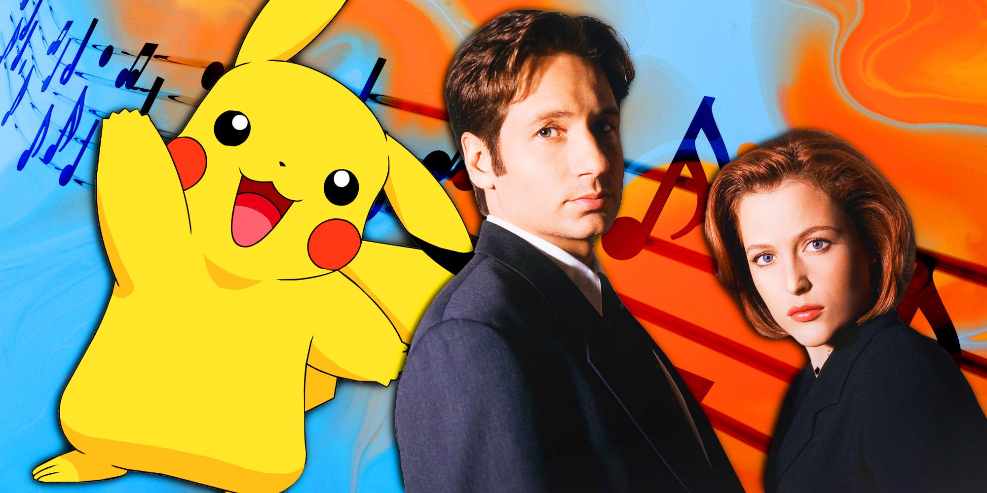 Pikachu from Pokemon and Mulder and Scully from The X-Files