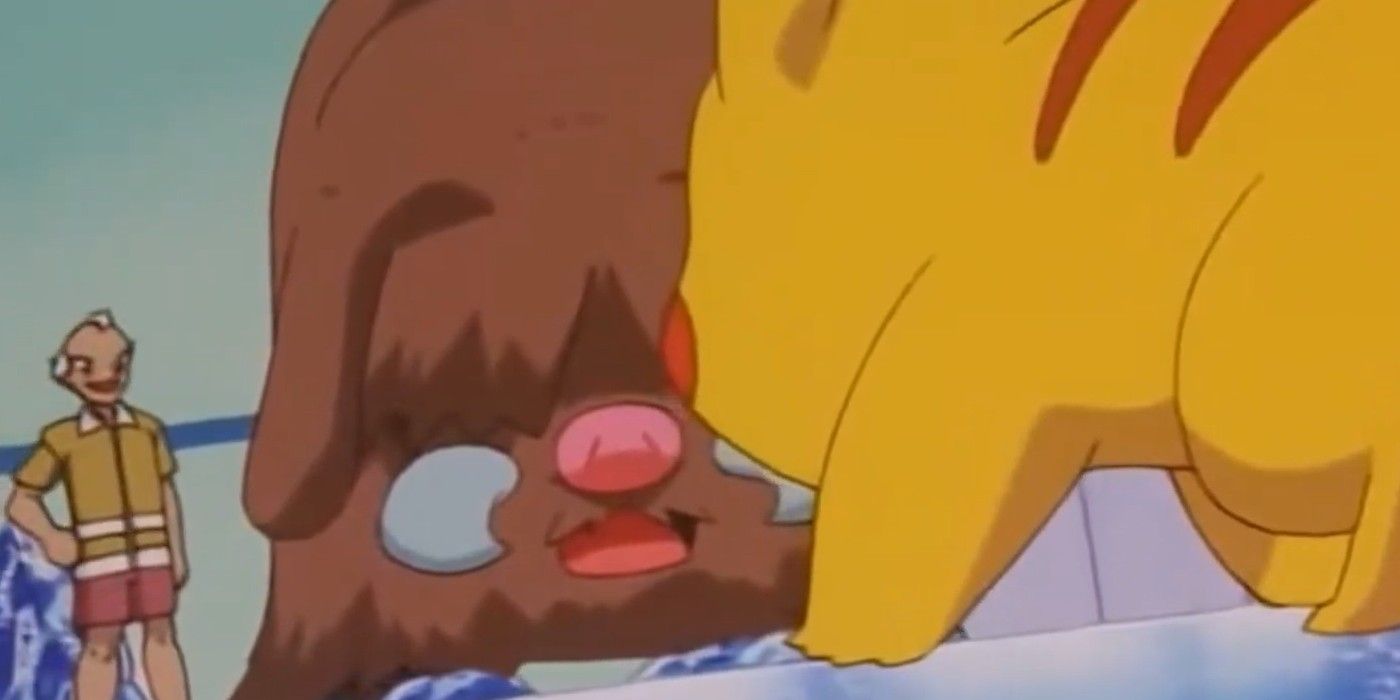 Pikachu vs Piloswine na batalha de Ash contra Pryce