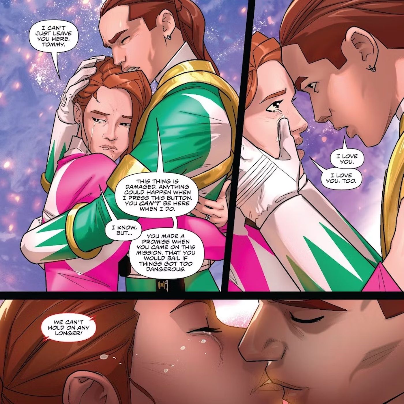 Pink Ranger Kimberly says goodby to Tommy Oliver