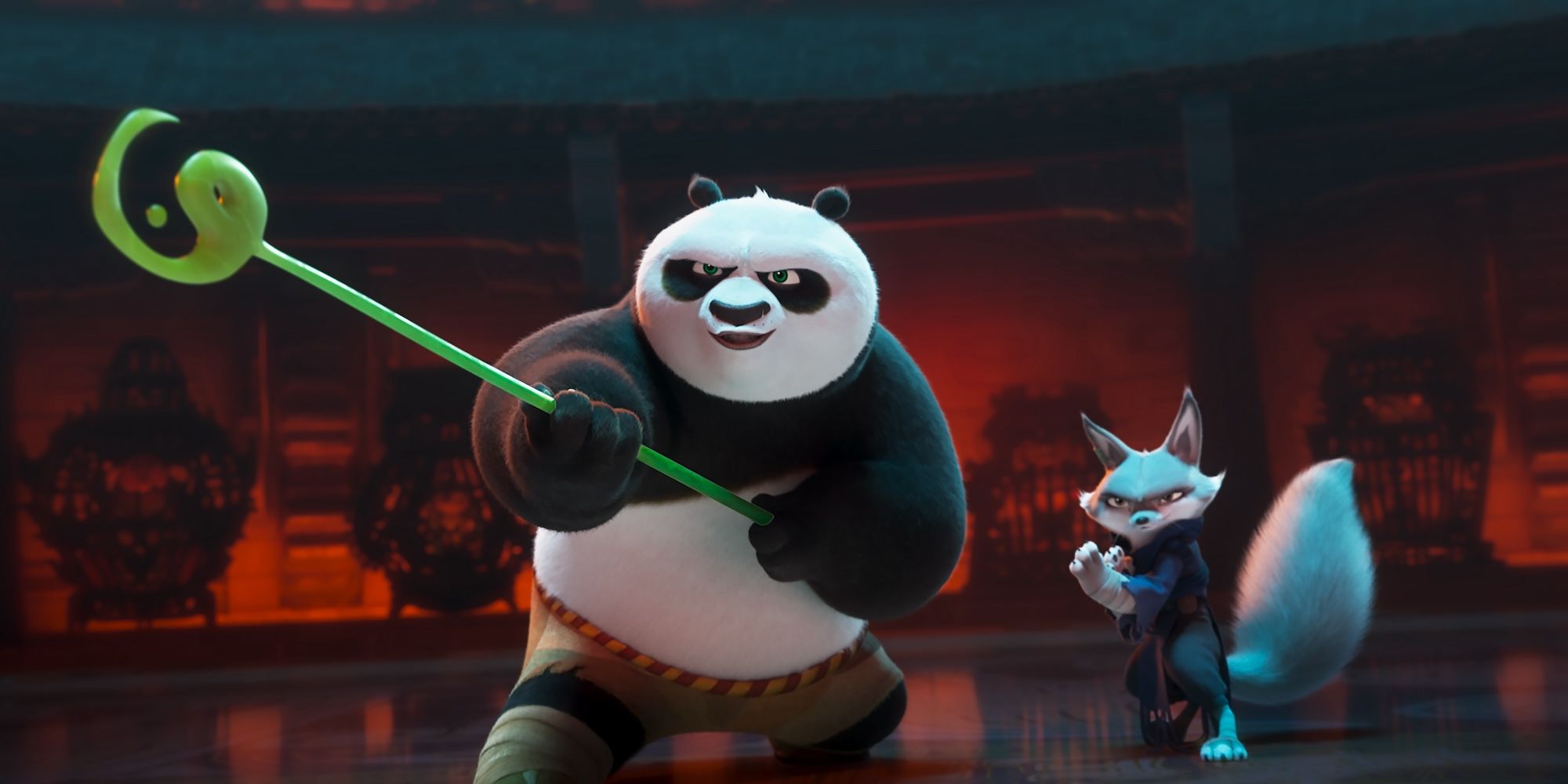Po and Zhen fight together against Chameleon in Kung Fu Panda 4-1