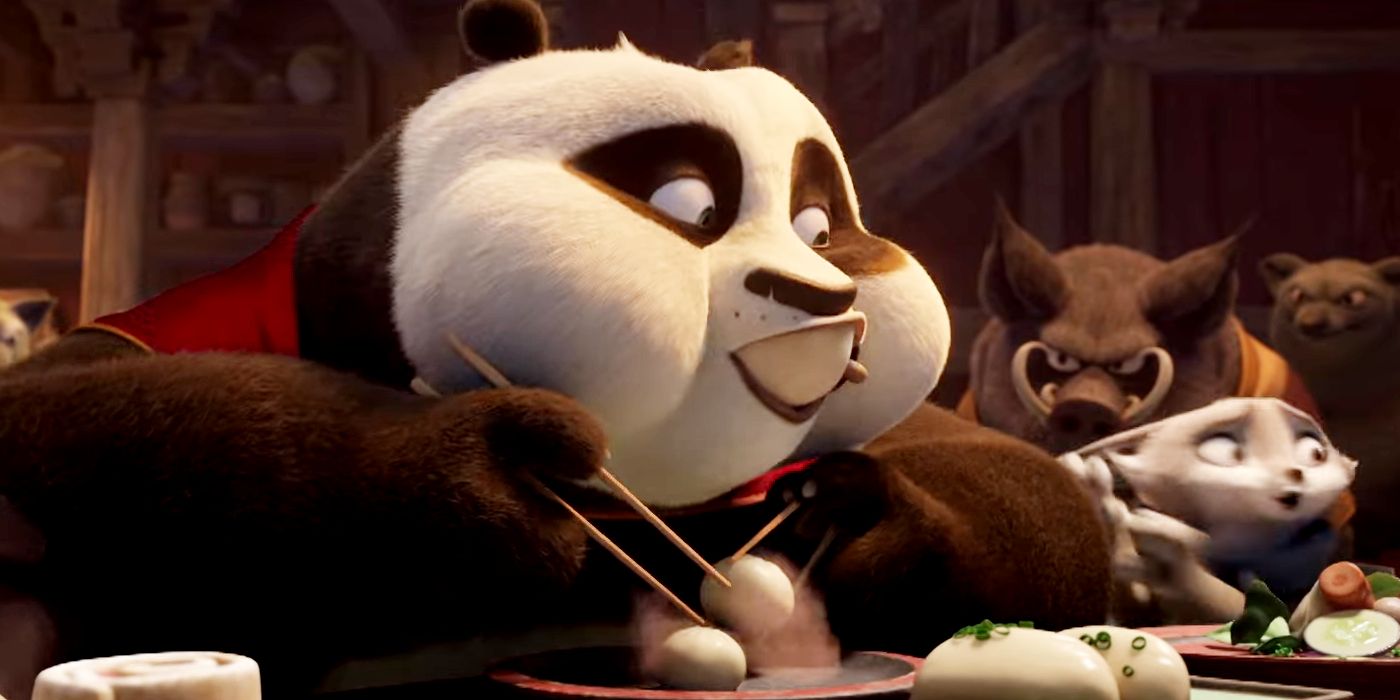 Po Chowing Down on Dumplings in Kung Fu Panda 4